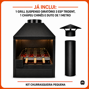 Kit Churrasqueira Parede Pequena com Grill Giratório, Duto de Exaustão e Chapéu Chinês – ArtMill