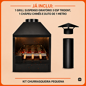 Kit Churrasqueira Parede Pequena com Grill Giratório, Duto de Exaustão e Chapéu Chinês – ArtMill