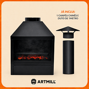 Kit Churrasqueira Parede – Reta Média com 1 m de Duto e Chapéu Chinês – ArtMill
