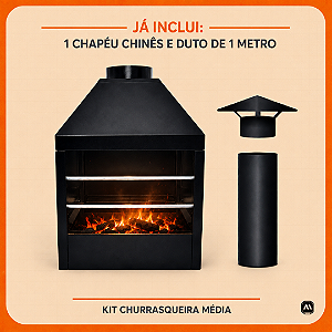 Kit Churrasqueira Parede Média com Duto de Exaustão e Chapéu Chinês – ArtMill