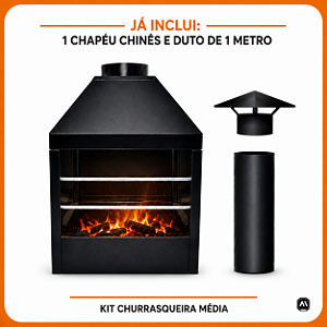 Kit Churrasqueira Parede Média com Duto de Exaustão e Chapéu Chinês – ArtMill