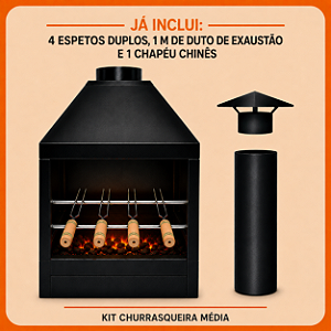 Kit Churrasqueira Parede Média com 4 Espetos, Duto e Chapéu – ArtMill