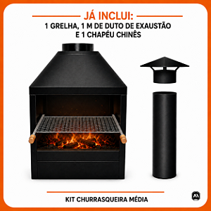 Kit Churrasqueira Parede Média com Grelha, Duto de Exaustão e Chapéu Chinês – ArtMill