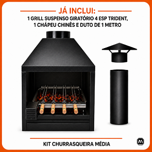 Kit Churrasqueira Parede Média com Grill Giratório, Duto de Exaustão e Chapéu Chinês – ArtMill