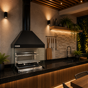 Kit Churrasqueira Gourmet 90x60 – Coifa, Grill Suspenso e Braseiro
