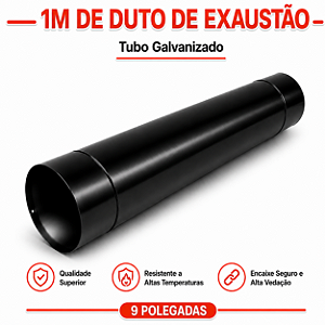 Tubo Galvanizado 9" com Pintura Eletrostática Preta ArtMill