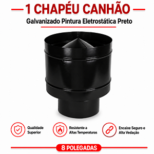 Chapéu Canhão Galvanizado 8" Eletrostática Preto – ArtMill