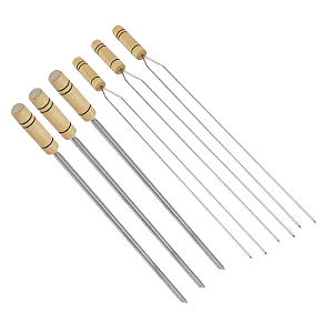 Kit 6 Espetos Inox para Churrasco Cabo Madeira (3 Duplos + 3 Espada)