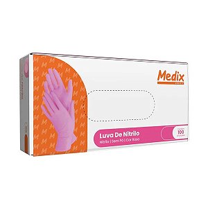 Luva nitrílica sem pó rosa - Medix (100un)