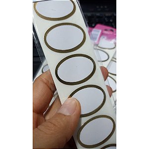 Etiqueta Adesiva Oval branco Borda lisa dourado  c/ 100 unids