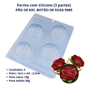 BWB Forma para chocolate Pão de Mel Botão de Rosa 23g (3 Partes "01 silicone") cod 9985