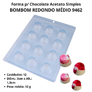 Forma para Chocolate Bombom Redondo Médio 9462 Acetato Simples - BWB