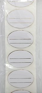 Etiqueta Adesiva Oval branca para escrever(linha) borda lisa dourada c/ 100 unids