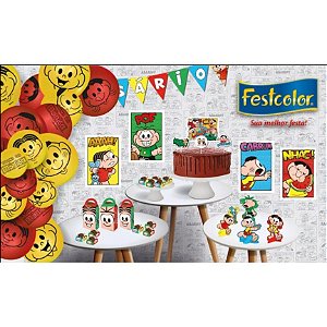 Kit Turma da Monica Decorativo Só um Bolinho c/ 7 produtos(89 peças no total) Festcolor