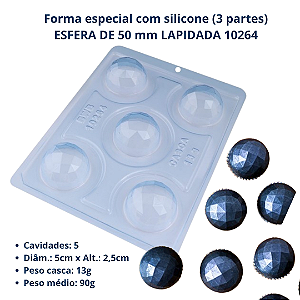 Forma Esfera de 50mm Lapidada 10264 ( 3 Partes "c/ Silicone") - BWB Embalagens