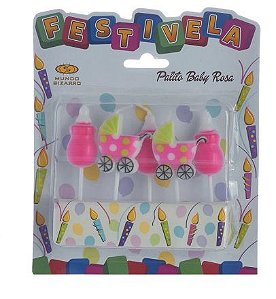 Vela Palito Baby Rosa c/ 5 velas - Mundo Bizarro