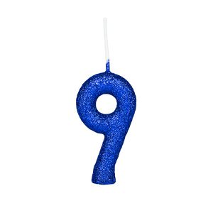 Vela de Aniversário Azul Glitter N° 9 - Regina