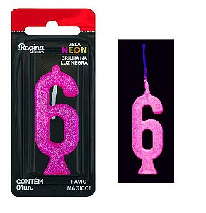 Vela de Aniversário Glitter Neon Pink n° 6  (Brilha na luz negra) - Regina