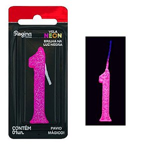 Vela de Aniversário Glitter Neon Pink n° 1  (Brilha na luz negra) - Regina