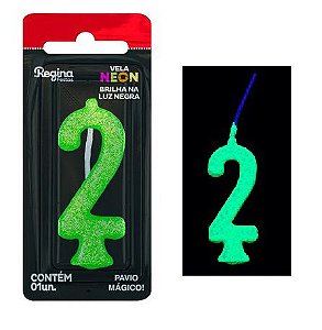 Vela de Aniversário Glitter Neon Verde n° 2  (Brilha na luz negra) - Regina