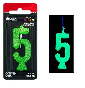 Vela de Aniversário Glitter Neon Verde n° 5  (Brilha na luz negra) - Regina