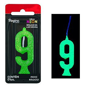 Vela de Aniversário Glitter Neon Verde n° 9 (Brilha na luz negra) - Regina