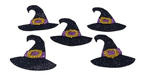 Aplique Chapéu de Bruxa Glitter Halloween c/ 5 unids E.V.A - Piffer