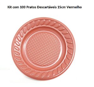 Kit Prato Vermelho 15cm Sobremesa c/ 100 unids descartável - Louri Festas