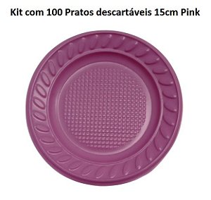Kit Prato Pink 15cm Sobremesa c/ 100 unids descartável - Louri Festas