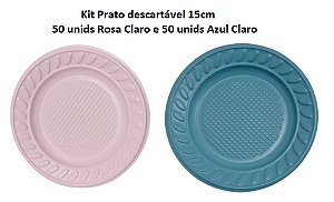 Kit Prato Rosa e Azul Claro 15cm Sobremesa c/ 100 unids descartável Chá revelação - Louri Festas
