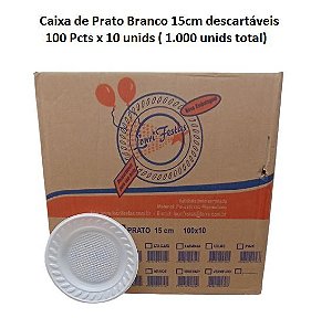 Caixa Prato Branco Sobremesa 15cm c/ 100x10 (1.000 unids) descartável - Louri Festas