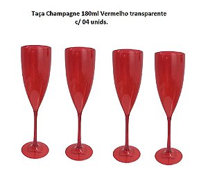 Kit Taça de Champagne 180ml Vermelho Transparente c/ 04 unids - LSC Toys