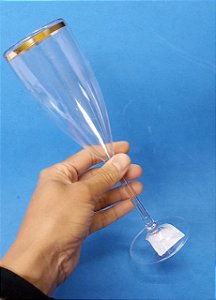 Taça de Champagne 180ml Transparente c/ Borda Dourada - LSC Toys