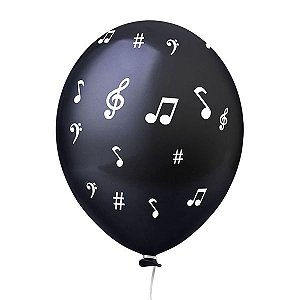 Balão Latex "11" Notas Musicais Preto  c/ 25 unids - Happy Day