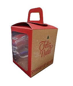 Kit Caixa Soft Panetone Kraft c/ visor Feliz Natal c3843 c/ 05 unids - Ideia Embalagens
