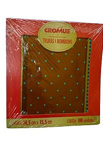 Embalagem para Trufa Poa Marrom / Turquesa 14,5 x 15,5cm c/ 100 unids - Cromus