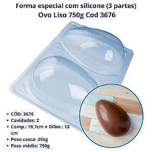 Forma para chocolate Ovo Liso 750g cod 3676  (3 Partes c/ silicone) Páscoa -  BWB