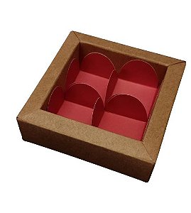 Caixa Kraft para 04 doces Vermelha 7,5cm x 7,5cm x 3cm c/ 01 unids 283 - JM Distak
