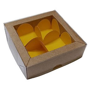 Caixa Kraft para 04 doces Amarelo 7,5cm x 7,5cm x 3cm c/ 01 unids 283 - JM Distak