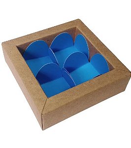 Caixa Kraft para 04 doces Azul 7,5cm x 7,5cm x 3cm c/ 01 unids 283 - JM Distak
