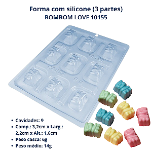 Forma para chocolate Bombom Love Cod 10155 (3 Partes "01 silicone") - BWB Embalagens