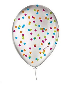 Balão 9" Transparente com estampa confetti c/ 25 unds - São Roque