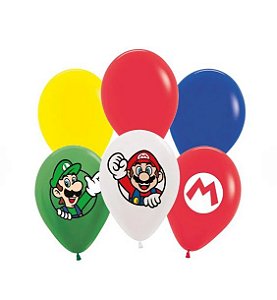 Balão Látex 12" (30cm) Super Mario c/ 12 unids - Cromus