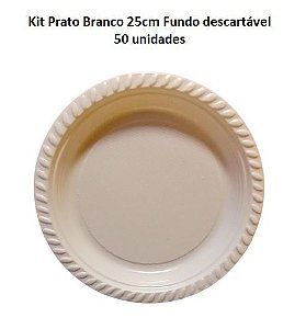 Kit 50 unids Prato Refeição Fundo Branco 25cm descartável - Louri Festas