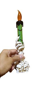 Enfeite Vela Led com Mão de Esqueleto Verde Halloween - 7 Lobos