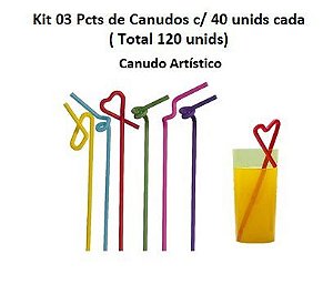 Kit 03 Pcts Canudo Artístico Colorido Descartável c/ 40 unids cada ( Total 120 unids) - Strawplast