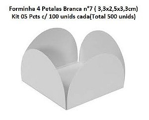 Kit 05 Pcts Forminha 4 Pétalas P n° 7 Branca c/ 100 unids cada(Total 500 unids) - NC Toys