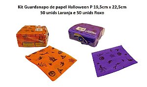 Kit Guardanapo de Papel Halloween Laranja e Roxo P ( 19,5cmx22,5cm) Total 100 unids - CampFestas