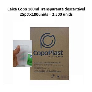 Caixa de Copo Descartável 180ml (25pctx100un = 2.500 unids) Transparente - Copoplast