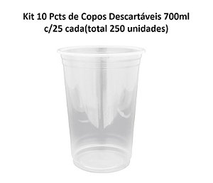 Kit 10 Pcts Copos Descartáveis 700ml Transparente c/ 25 unids cada( total 250 unids) - Orleplast